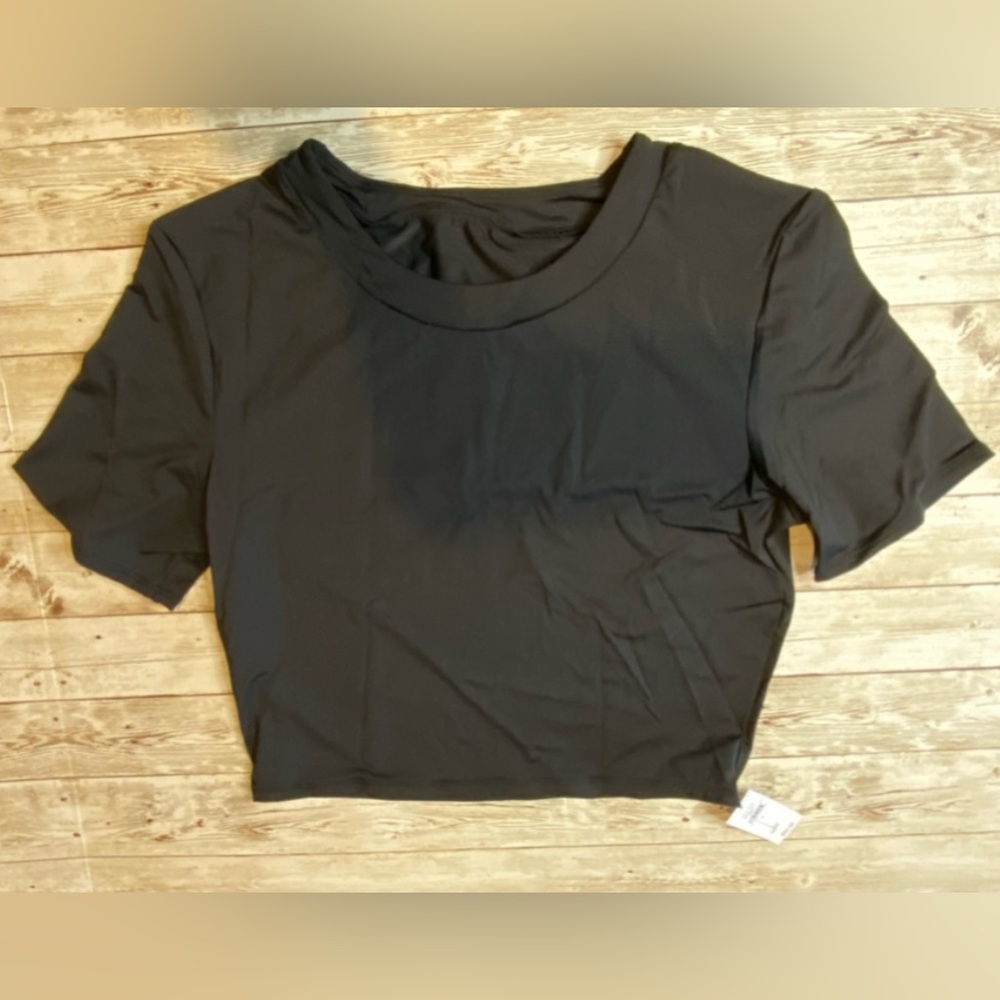 🆕 GAP Women’s Cropped Swim Short Sleeve Rash Guard Rashguard Black Large 12/14 - Picture 6 of 12